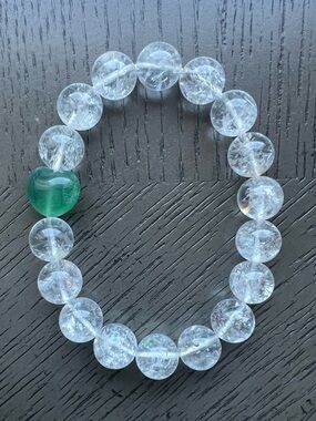 Lemurian quartz with fluorite heart bracelet 12mm SIZE 7.25’